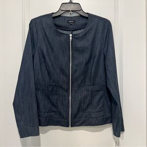 NWT Sabrina Women's Lightweight Blue Denim Zip Up Collarless Jacket Size10